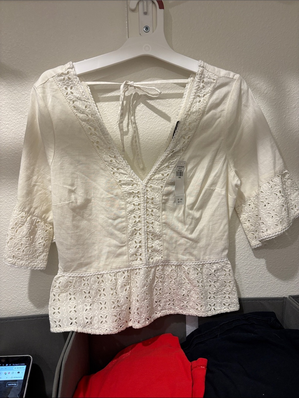 Abercrombie & Fitch White Eyelet V-Neck Peplum Blouse